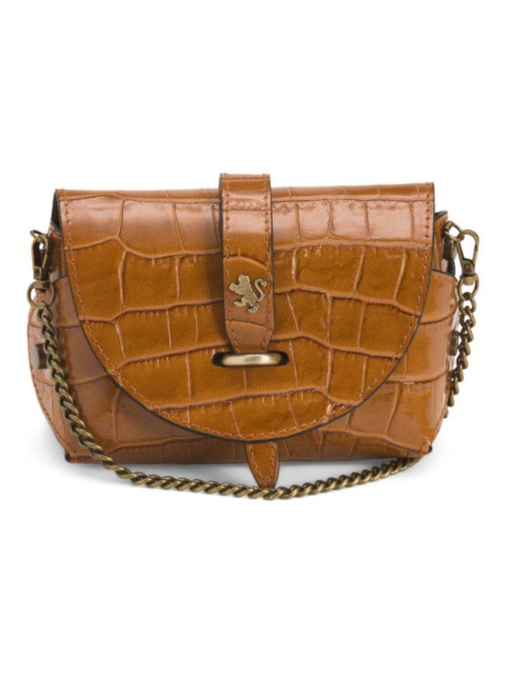 PRATESI Made In Italy Patent Leather Croc Embossed Crossbody With Tab